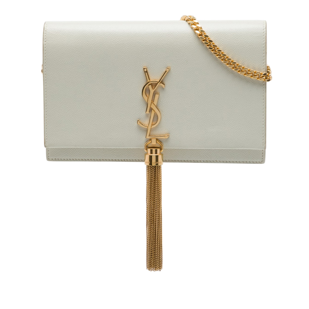Pre-Loved Saint Laurent Grain de Poudre Monogram Kate Tassel Wallet on Chain